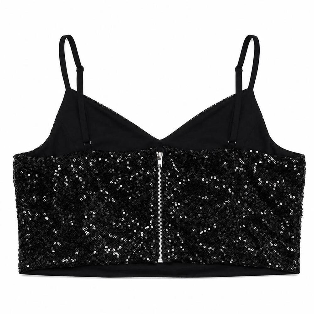 Altar'd State NWT Black Sequin Crop Top Medium - Picture 6 of 7